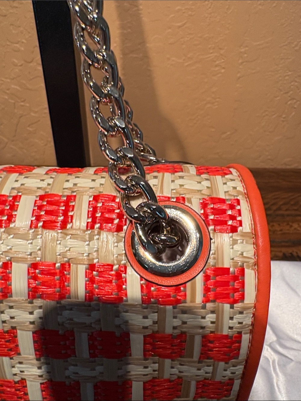 Kate Spade RARE Natalia Coral Leather & Raffia Shoulder/Crossbody MSRP $349 - Picture 5 of 11